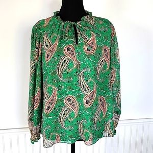 Rachel Zoe Green paisley long sleeve shirt Size XS